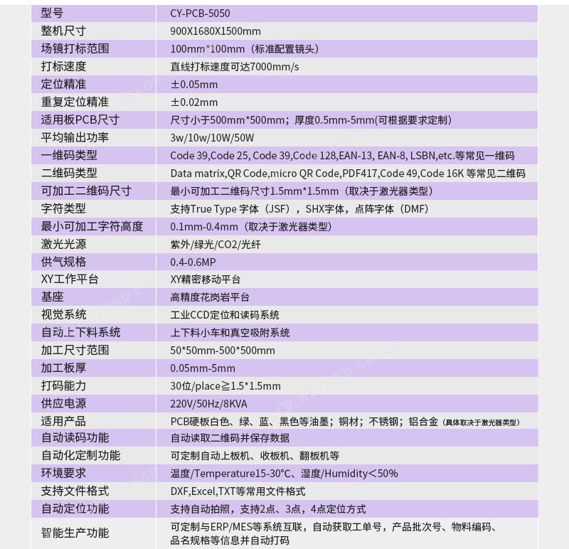 PCB激光打码机参数